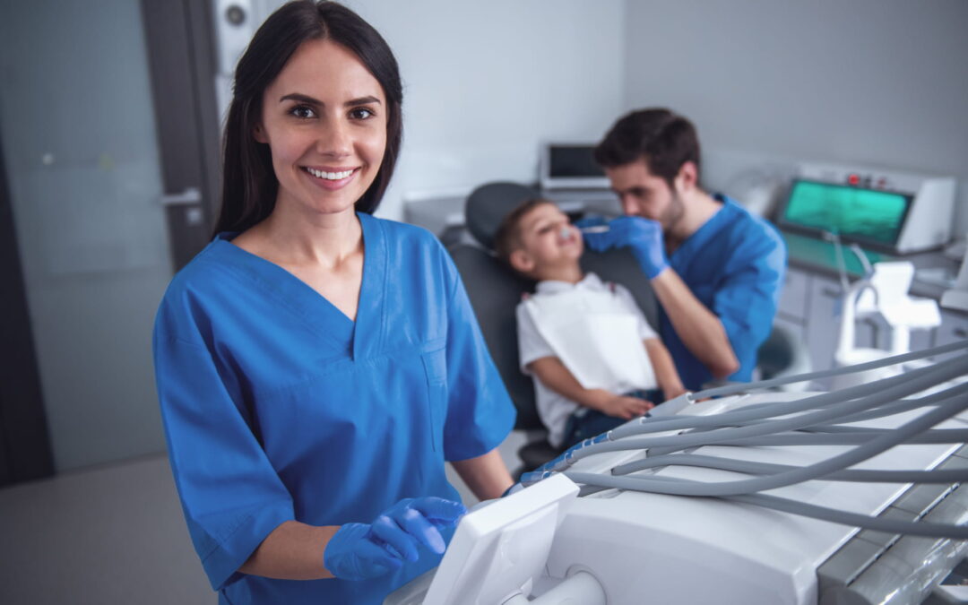 Family dentist with patient